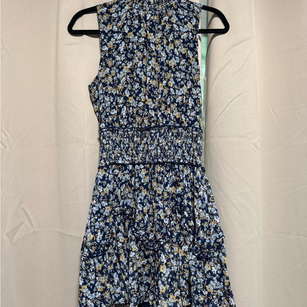 Blue and Black Sleeveless Mock Neck Mini Sundress